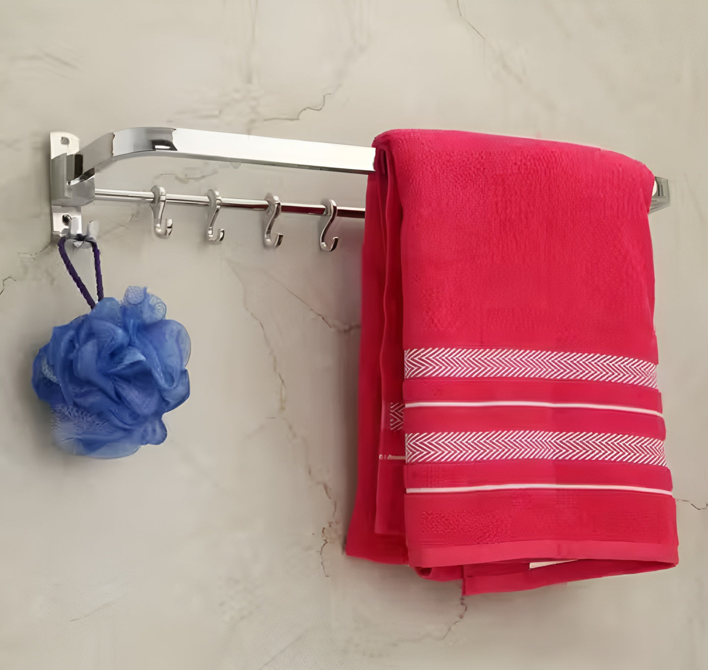Stainless Steel Folding Towel Rod with Hooks