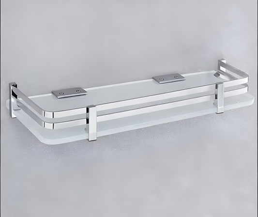 Premium Glass Bathroom Shelf – Stainless Steel Frame | Wall Mounted Storage Rack (Multiple Designs)