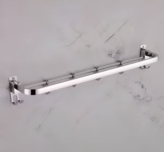 Stainless Steel Folding Towel Rod with Hooks